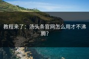 教程来了：汤头条官网怎么用才不沸腾？