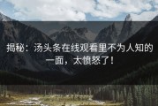 揭秘：汤头条在线观看里不为人知的一面，太愤怒了！