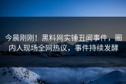 今晨刚刚！黑料网实锤丑闻事件，圈内人现场全网热议，事件持续发酵