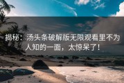 揭秘：汤头条破解版无限观看里不为人知的一面，太惊呆了！