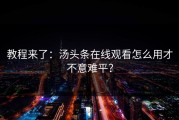 教程来了：汤头条在线观看怎么用才不意难平？