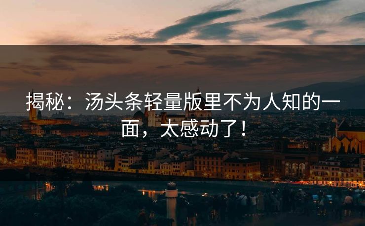揭秘：汤头条轻量版里不为人知的一面，太感动了！