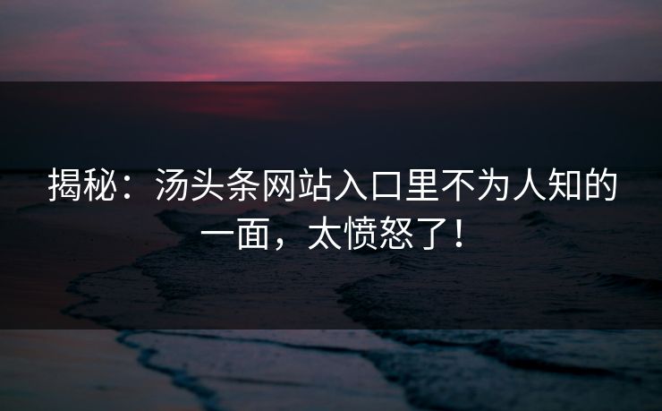 揭秘：汤头条网站入口里不为人知的一面，太愤怒了！