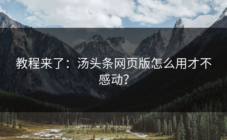 教程来了：汤头条网页版怎么用才不感动？