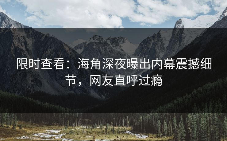 限时查看：海角深夜曝出内幕震撼细节，网友直呼过瘾