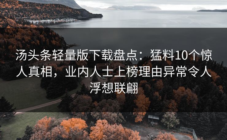 汤头条轻量版下载盘点：猛料10个惊人真相，业内人士上榜理由异常令人浮想联翩