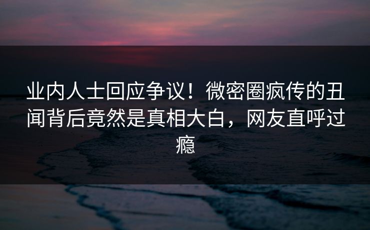 业内人士回应争议！微密圈疯传的丑闻背后竟然是真相大白，网友直呼过瘾